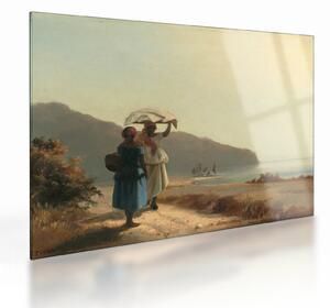 Staklena slika - Camille Pissarro, Two Women Chatting by the Sea, St. Thomas, reprodukcije (70x50 cm)
