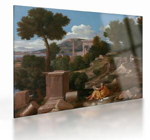 Staklena slika - Nicolas Poussin, Landscape with Saint John on Patmos, reprodukcije (70x50 cm)