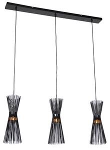 Ruralna viseća svjetiljka crna izdužena 3-svjetla - Metla