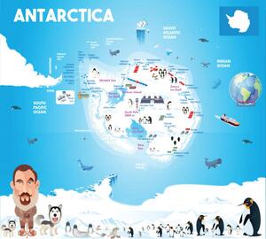 Ilustracija Map of Antarctica with Penguins and, drmakkoy