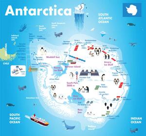 Ilustracija Cartoon Map of Antarctica, drmakkoy