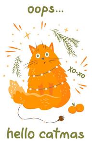 Ilustracija Hello catmas. Funny greeting card for, Нина Виноградова