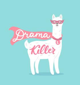 Ilustracija Drama killer cute llama design card, Mitoria