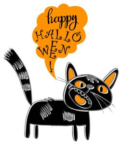 Ilustracija Happy Halloween! Black cat. Vector cartoon, aqua_marinka