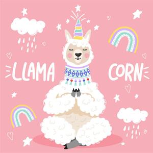 Ilustracija Cute cartoon alpaca with a unicorn, Iryna Reshetniak