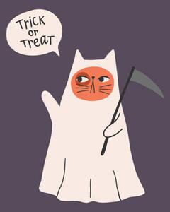 Ilustracija Cute ghost cat vector illustration. Funny, Irina Ostapenko