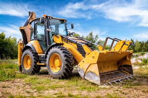 Ilustracija Yellow earth mover in construction site, ewg3D