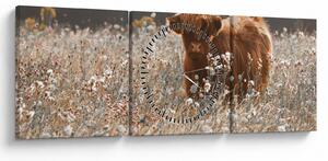 Slika - Škotska krava u cvijeću (sa satom) (90x30 cm)