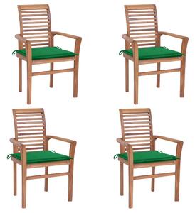 VidaXL Blagovaonske stolice sa zelenim jastucima 4 kom od tikovine