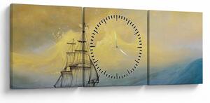 Slika - Slikani brodovi na moru (sa satom) (90x30 cm)