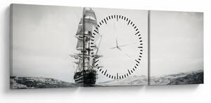 Slika - Brod koji plovi oceanom (sa satom) (90x30 cm)