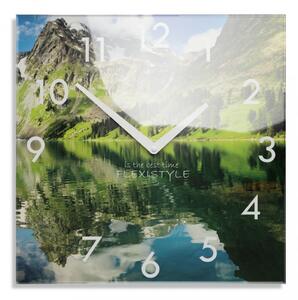Ukrasni stakleni sat s motivom planinskog jezera , 30 cm