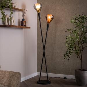ZIJLSTRA Podna lampa Wings, crna/bakar/krom, 2 žarulje, 175 cm, G9, Crno, Dnevni boravak/blagovaonica, Metal