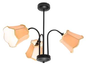 Klasična stropna svjetiljka crna sa zlatnim abažurom 3 svjetla - Nona