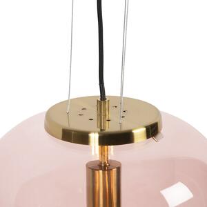 Art Deco viseća svjetiljka mesing s ružičastim staklom - Bliss