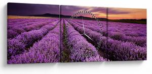 Slika - Polje lavande na zalasku sunca (sa satom) (90x30 cm)
