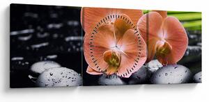 Slika - Narančasta orhideja s palminim lišćem (sa satom) (90x30 cm)