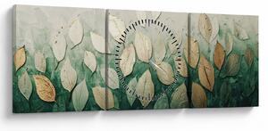 Slika - Zlatno-zeleno lišće (sa satom) (90x30 cm)