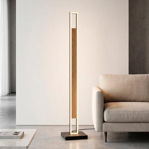 Paul Neuhaus Sveja LED podna lampa, crna/drvene boje, visina 140 cm, CCT, prigušiva, Drvo, Dnevni boravak/blagovaonica, Drvo