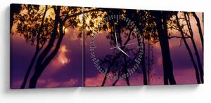 Slika - Drveće u zalasku sunca (sa satom) (90x30 cm)