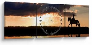 Slika - Jahač na konju pri zalasku sunca (sa satom) (90x30 cm)