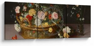 Slika - Jan Brueghel the Elder, Flowers in a Basket and a Vase, reprodukcije (sa satom) (90x30 cm)