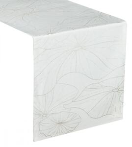 Središnji bijeli baršunasti stolnjak s cvjetnim uzorkom Širina: 35 cm | Duljina: 180 cm