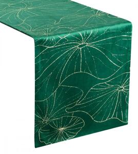 Baršunasti središnji stolnjak u zelenoj boji s cvjetnim uzorkom Širina: 35 cm | Duljina: 220 cm