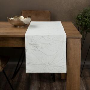 Središnji bijeli baršunasti stolnjak s cvjetnim uzorkom Širina: 35 cm | Duljina: 180 cm