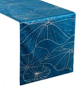 Plavi baršunasti središnji stolnjak s cvjetnim uzorkom Širina: 35 cm | Duljina: 180 cm