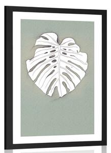 Plakat s paspartuom monstera na zelenoj podlozi