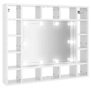 VidaXL Ormarić s ogledalom i LED svjetlima sjajni bijeli 91x15x76,5 cm