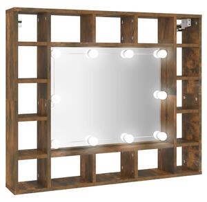 VidaXL Ormarić s ogledalom LED boja dimljenog hrasta 91x15x76,5 cm