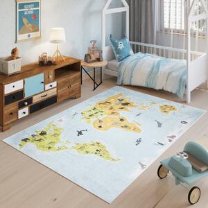 Dječji tepih s kartom svijeta i životinjama Širina: 120 cm | Duljina: 170 cm