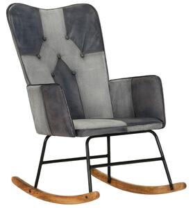 VidaXL Stolica za ljuljanje siva od prave kože i platna