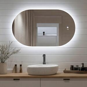 Ovalno ogledalo s LED osvjetljenjem 80x50 cm, dvobojno, dodirni prekidač, grijaća podloga