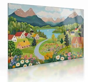 Staklena slika - Selo u planinama (70x50 cm)
