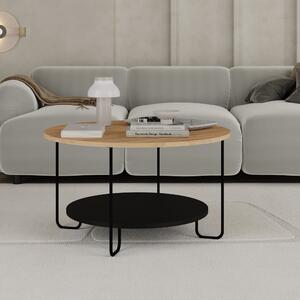 Crni/u prirodnoj boji okrugao stolić za kavu s pločom stola u dekoru hrasta ø 80 cm Tonka – Marckeric