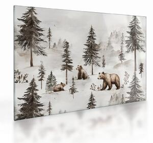 Staklena slika - Šuma s medvjedima (70x50 cm)