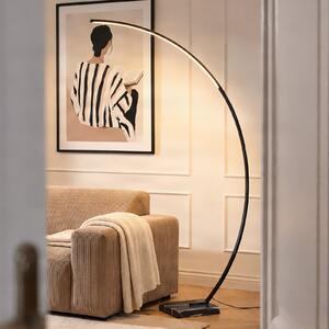Lindby LED lučna podna lampa Kendra, crna, aluminij, visina 180cm, prigušiva, Crno, Dnevni boravak/blagovaonica, Metal