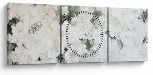 Slika - Apstrakcija bijelog cvijeća (sa satom) (90x30 cm)