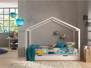 Bijeli dječji krevet od masivnog bora u obliku kućice/s dodatnim ležajem s prostorom za pohranu 90x200 cm DALLAS – Vipack