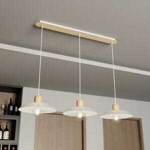 EMIBIG LIGHTING Viseća lampa Kobe, tri žarulje, čelik, drvo, bijela, prigušiva, Bijela, Dnevni boravak/blagovaonica, Metal