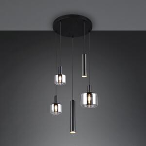 Trio Lighting Mataro viseća lampa, krom/crna, Ø 55 cm 5 žarulja. Staklo/metal, prigušiva, Crno, Dnevni boravak/blagovaonica, Staklo