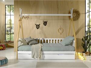 Bijeli dječji krevet od masivnog bora u obliku kućice s prostorom za pohranu 90x200 cm TIPI – Vipack