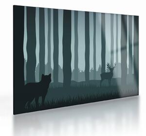 Staklena slika - Jelen z volkom v skalah (70x50 cm)