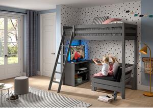 Sivi podignuti dječji krevet od masivnog bora s prostorom za pohranu 90x200 cm PINO – Vipack