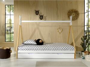 Bijeli/u prirodnoj boji dječji krevet od masivnog bora u obliku kućice s prostorom za pohranu 90x200 cm TIPI – Vipack