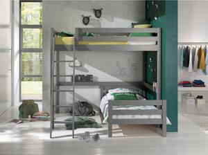 Sivi dječji krevet od masivnog bora na kat PINO – Vipack