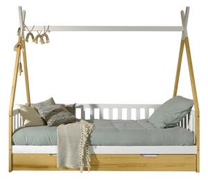 Dječji krevet od masivnog bora u obliku kućice s prostorom za pohranu 90x200 cm u prirodnoj boji TIPI – Vipack